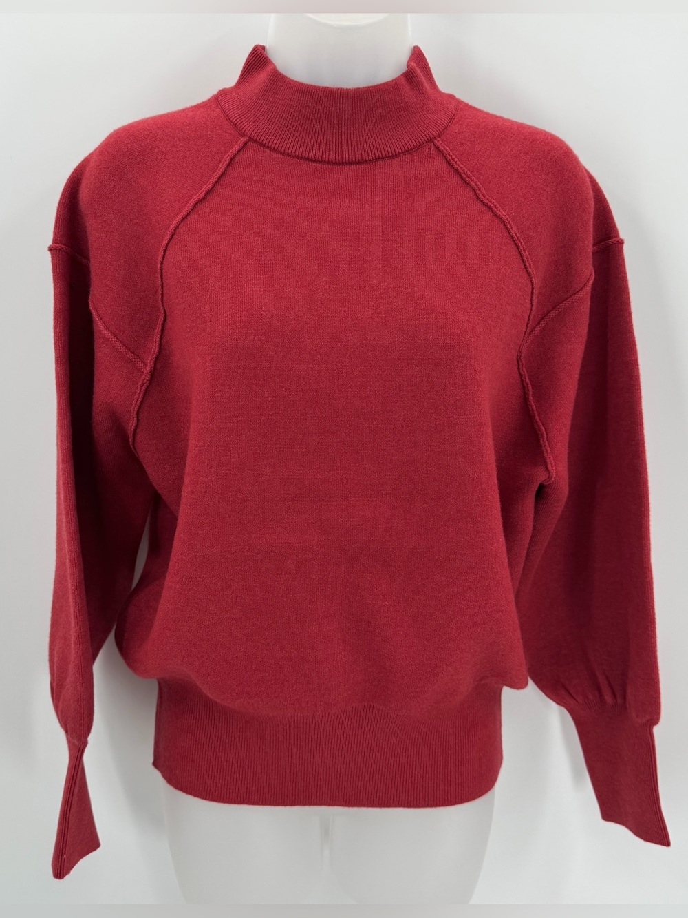 Leela & Lavender Sweater Women’s S Heather Red Mock Neck Exposed Seam-flaw NWD
